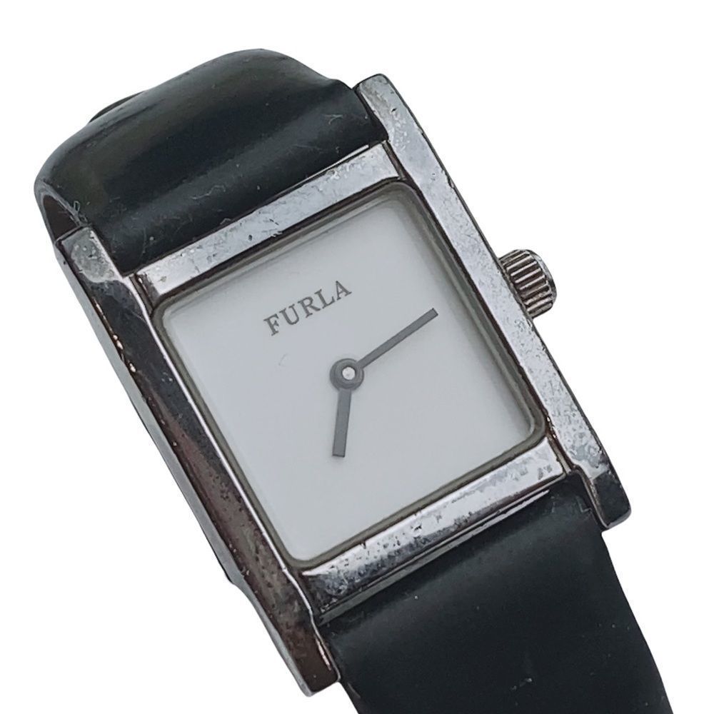 FURLA 925 Sterling Silver Black Leather Watch
